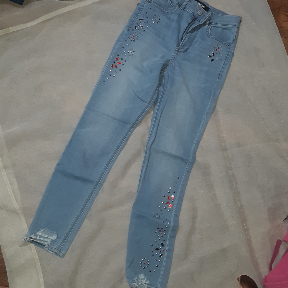 Bling Jeweled High-Rise Skinny Jeans        ☆ - Picture 2 of 7